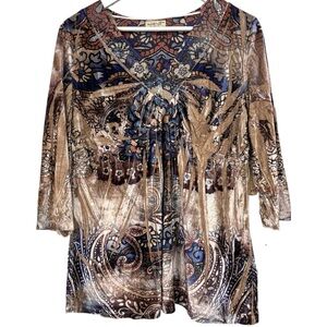 One World Persian Sand 3/4 sleeves Sequined Top Size 2X Womens NWT